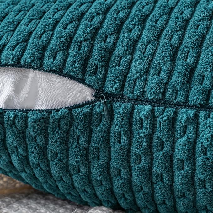 MIULEE Lumbar Decorative Throw Pillow Covers 12x20 Teal Blue Corduroy | Textured Striped Pack of 2 Striped Pillow Covers Modern Farmhouse Home Decor for Couch Bed Sofa Living Room