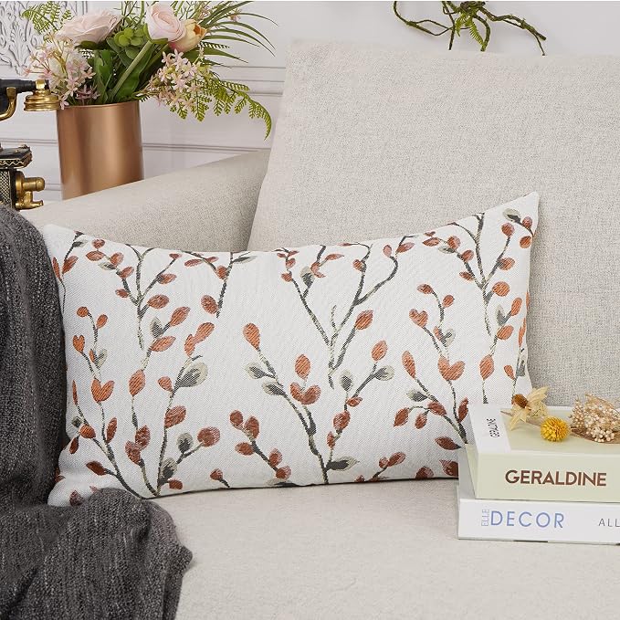 YOUR SMILE Classical Embroidery Jacquard Orange Square Decorative Throw Pillow Case Cushion Cover,12x20 inch