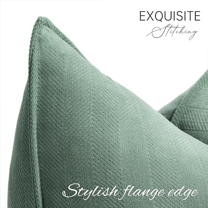 Dusty Green Pillow Covers 20x20 Set of 2 Chenille Throw Pillow Covers with Elegant Design Soft and Luxurious Decorative Throw Pillows for Couch, Bed, and Home Decor
