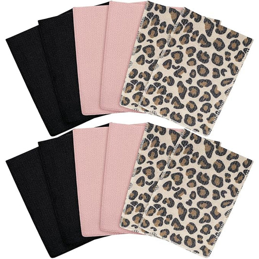 Tatuo 12 Pieces Korean Exfoliating Mitt Glove Italy Towel Skin Body Scrubber Exfoliating Scrubber for Remove Dead Skin Wash Cloth Korean (Small,Pink, Black, Print Leopard)