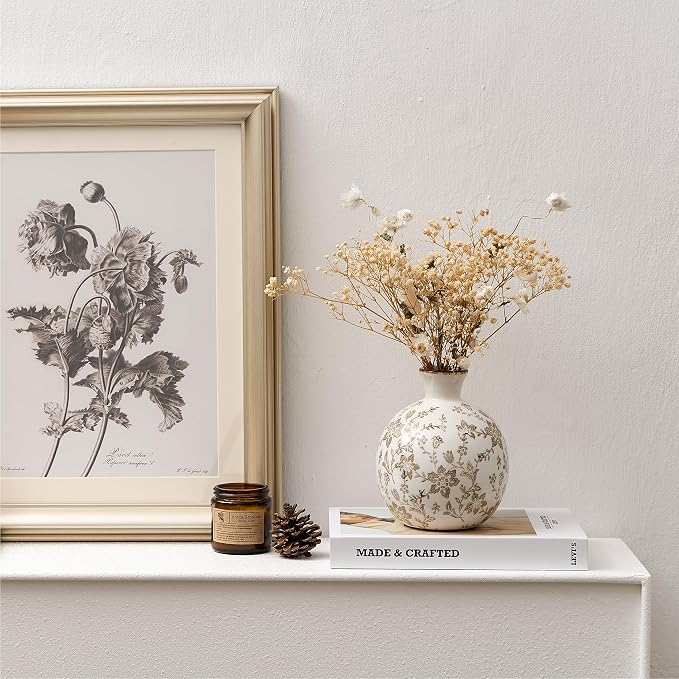 5.98" Ceramic Flower Decorative Antique Vase, Vintage Rustic Chinoiserie Floral Vase for Home Decor, Living Room, Bookshelf, Office, Entryway, Garden, Chinoiserie Decor, Tuscan Decor