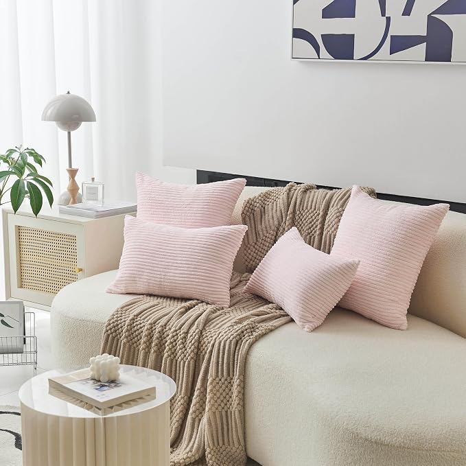 Home Brilliant Soft Square Pillow Cover Striped Corduroy Pillow Case Decorative Pink Throw Pillow Cover 20x20 for Bench Sofa Couch Girl's Rooms, 20 x 20 inch (50cm), Blush Pink