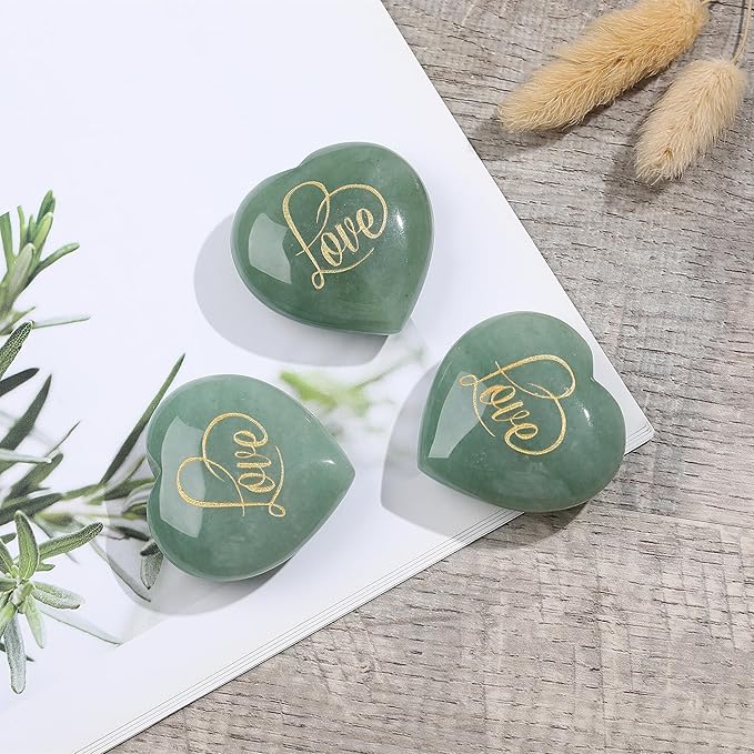 ZHIYUXI 45mm Green Aventurine Engraved Heart Stone St Patricks Day Decorations Healing Crystals Gem Stones Heart Shaped Rocks Polished Green Stones Meditation Healing Gifts for Women Reiki
