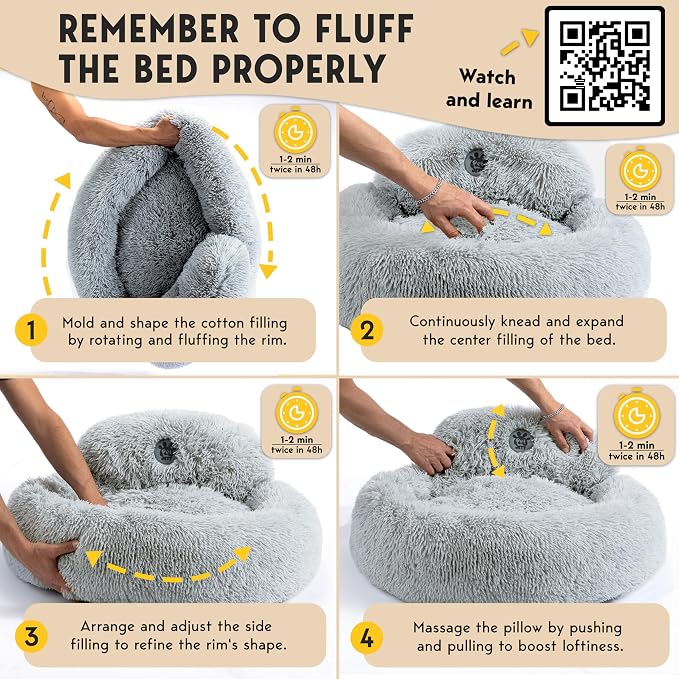 PetJett XL Dog Beds for Large Sized Dog - 45'' Extra Large Dog Bed, Anti-Slip & Washable Super Soft Round Donut Bed, Fluffy Faux Fur Anti-Anxiety Premium Comfort Pet Bed, Fits Dogs up to 120 lbs