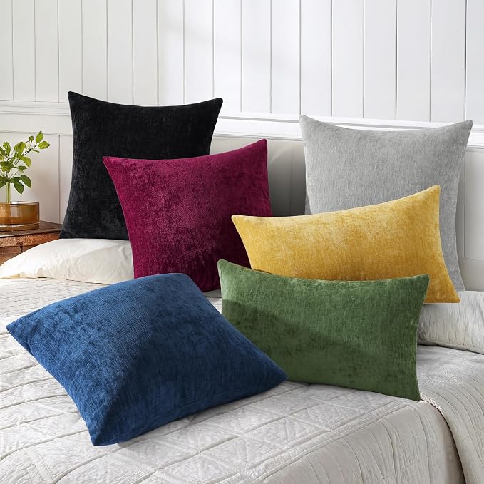 decorUhome Soft Chenille Grey Throw Pillow Covers 16X16 Set of 2 | Decorative Fall Couch Pillow Covers Solid Dyed Accent Modern Farmhouse Neutral Square Pillow Cases for Sofa