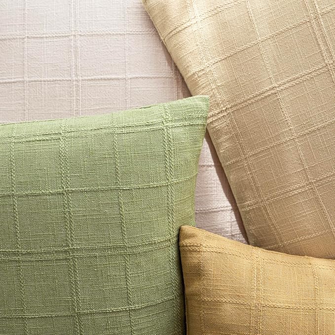 Foindtower Set of 2 Decorative Linen Check Throw Pillow Covers Neutral Farmhouse Vintage Cushion Covers Cozy Modern Boho Accent Home Decor for Sofa Chair Couch Bed Living Room,14×36 Inch,Light Green