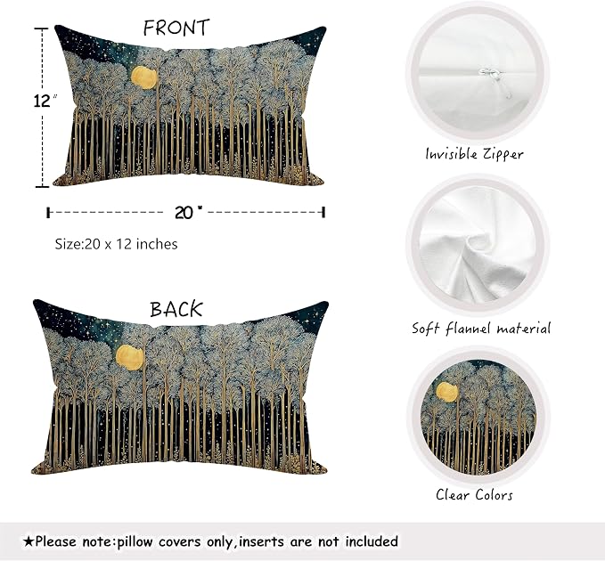 Rustic William Morris Inspired Forest Green Moon Pillow Covers 12x20 Double-Sided,Vintage Night Moon Botanical Nature Landscape Decorative Throw Pillow Covers for Home Bedroom Living Room
