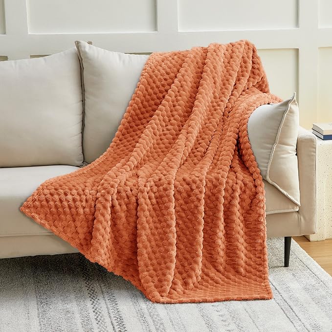 EXQ Home Fall Throw Blanket for Couch or Bed - 3D Imitation Turtle Shell Jacquard Decorative Fleece Blankets - Cozy Soft Fuzzy Flannel Blanket Suitable for All Seasons(50"×60",Orange)