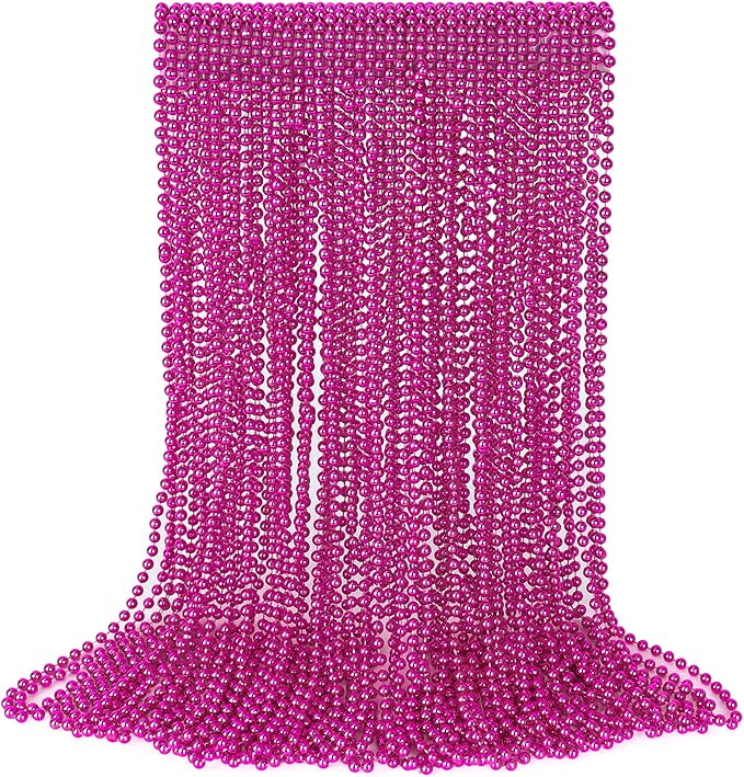 30PCS Mardi Gras Beads, Breast Cancer Awareness Accessories Necklace Party Favors, 33" Mardi Gras Valentines Necklace Stuff, Festival Parade Throw Accessories for Wedding Birthday Gender Reveal