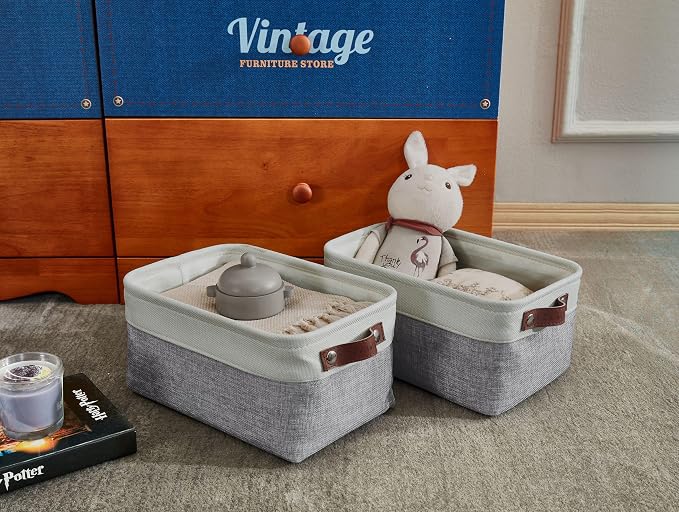 DECOMOMO Small Storage Basket, Closet Storage Bins | 6 Pack Baskets for Organizing Shelves, Decorative Linen Closet Baskets(Grey & White)