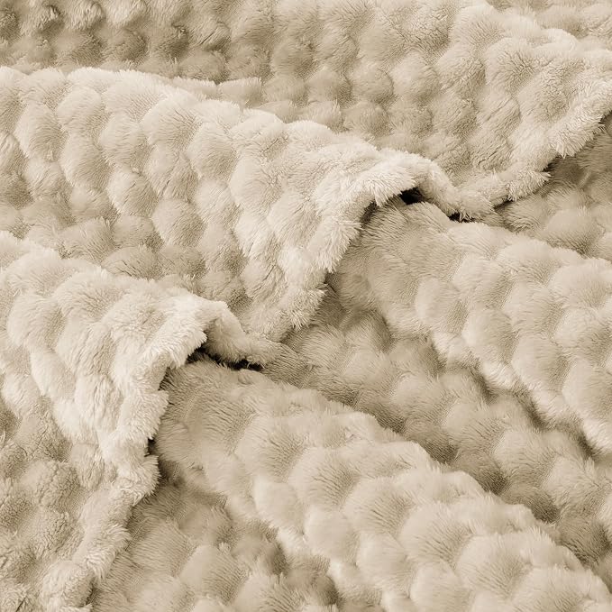 EXQ Home Gentle Soft Fleece Throw Blanket – Cozy Lightweight 3D Imitation Turtle Shell Jacquard Blanket for Couch Bed – All-Season Warm Fuzzy Flannel Blanket for Women Mom Her Gifts(50"x60",Linen)