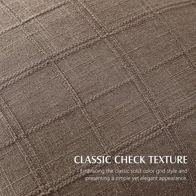 Foindtower Set of 2 Decorative Linen Check Throw Pillow Covers Neutral Farmhouse Lumbar Cushion Covers Modern Boho Home Decor for Sofa Chair Couch Bedroom Living Room,12×20 Inch,Taupe Grey