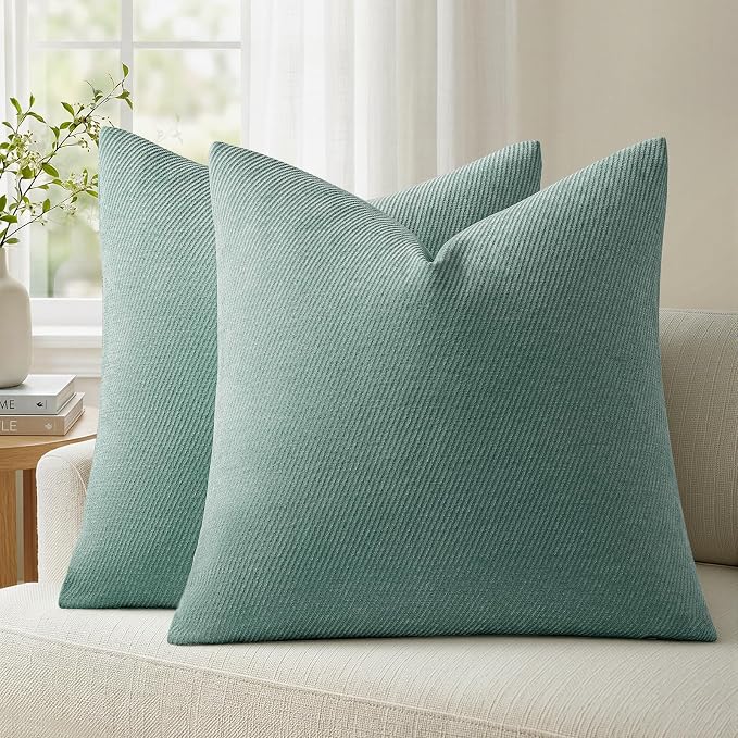 a moment Pack of 2 Decorative Chenille Throw Pillow Covers with Twill Cushion Covers for Sofa Living Room Couch Bed 24x24 Inch Teal