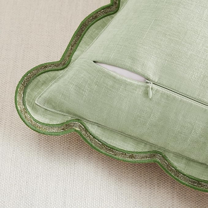Ohocut Light Green Scalloped Pillow Cover Pack of 2 Spring Chenille Decorative Cute Boho Couch Throw Pillow Covers 20" x 20" Aesthetic Funky Preppy Pillow Cases for Sofa Living Room