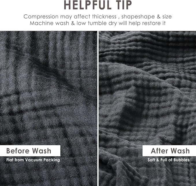 EMME Muslin Blankets for Adults Throw Blanket for Couch Breathable Gauze Soft Lightweight Airy Black Queen 90" x 90"