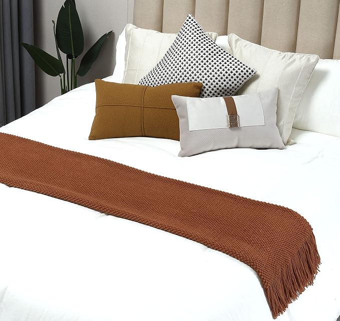 CREVENT Rustic Farmhouse Knit Throw Blanket for Couch Sofa Chair Bed Home Decoration, Soft Warm Cozy Light Weight for Spring Summer Fall (50''X60'' Caramel)