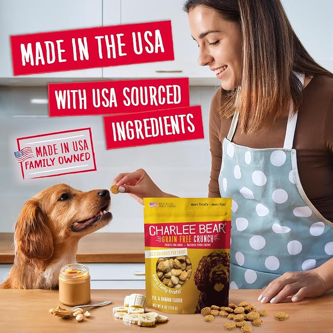 Charlee Bear Grain Free Dog Treats, Peanut Butter & Banana, 8 oz | Pocket-sized Dog Training Treats, Crunchy Dog Treats, Limited Ingredient Recipe, Under 3 Calories per Treat, Made in USA
