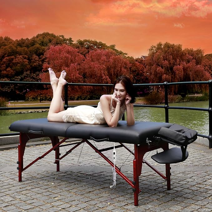 31" Montclair ThermaTopTM Master Massage Portable Massage Table with Memory Foam, Reiki Panels, & Shiatsu Cables(Black& Mahogany) Esthetician Bed- Lash Table