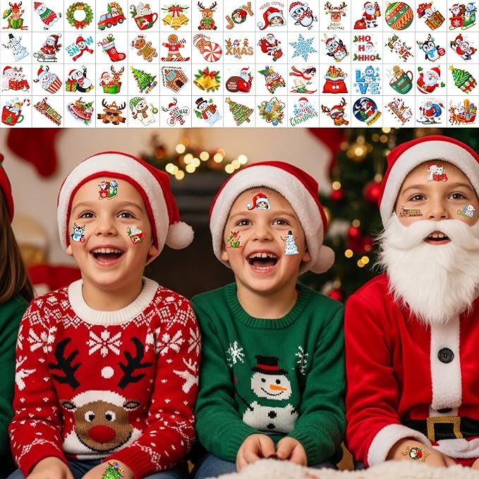 Christmas Temporary Tattoos - 60Pcs Christmas Decorations Stickers Xmas Party Decorations Party Favors Supplies Decor Accessories Craft Santa Claus Reindeer Winter Gift Idea For Kids Youth Adult