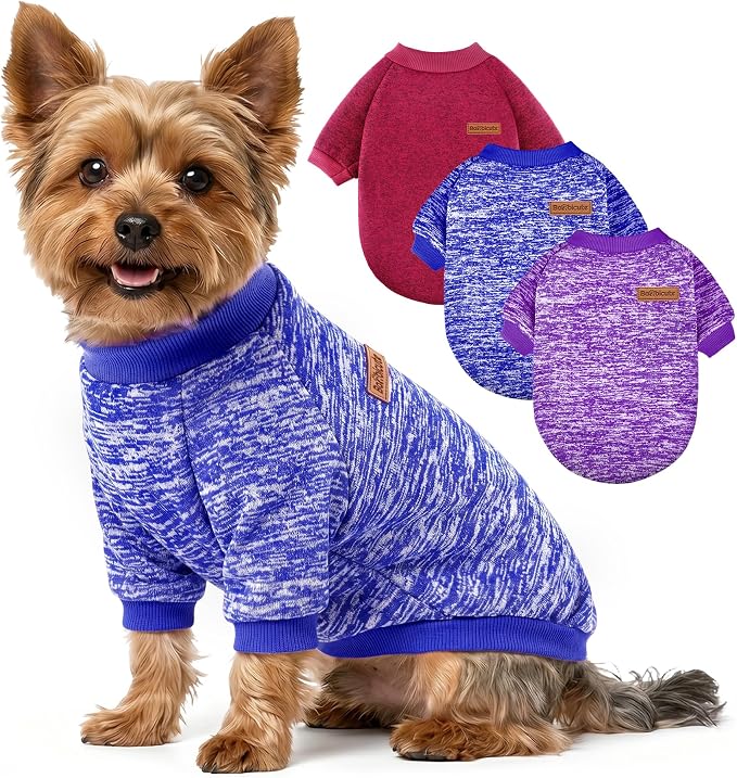 3 Pack Dog Sweaters for Small Dogs Girl Boy Winter Fleece Clothes Warm Soft Dog Sweatshirt Outfit for Dogs Cats Pet Apparel