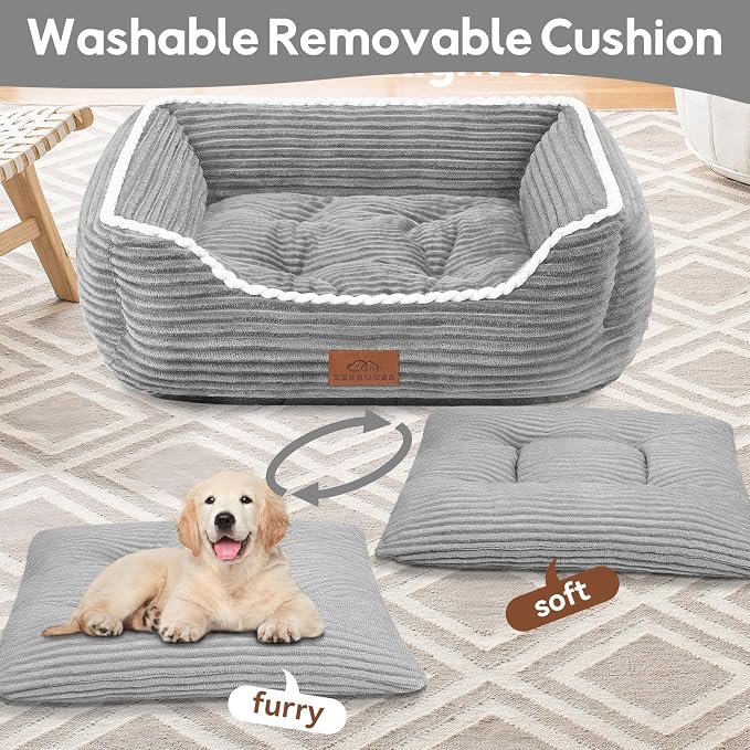 Zerbuger 25in Grey Rectangle Cat Dog Bed Machine Washable Sleeping Sofa | for Large Medium Small Pets Indoor Outdoor, Non-Slip Bottom Soft Puppy Bed Durable Orthopedic Calming Pet Cuddler