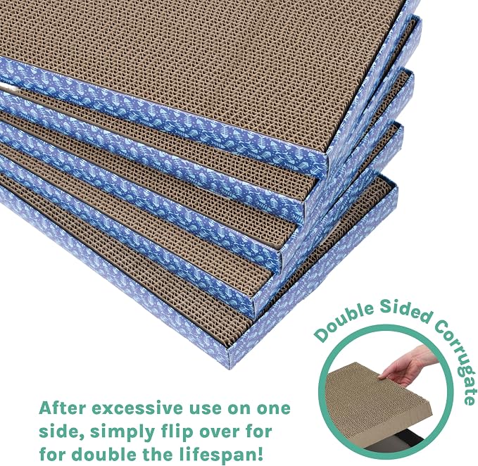 Kitty City 5-Pack XL Double Sided Corrugate Cat Scratcher Pads with Catnip - X-Large Horizontal Cat Scratcher Mats, Reversible Corrugate Nail File Scratchers - Fish Bone Design, 18” x 10” Each