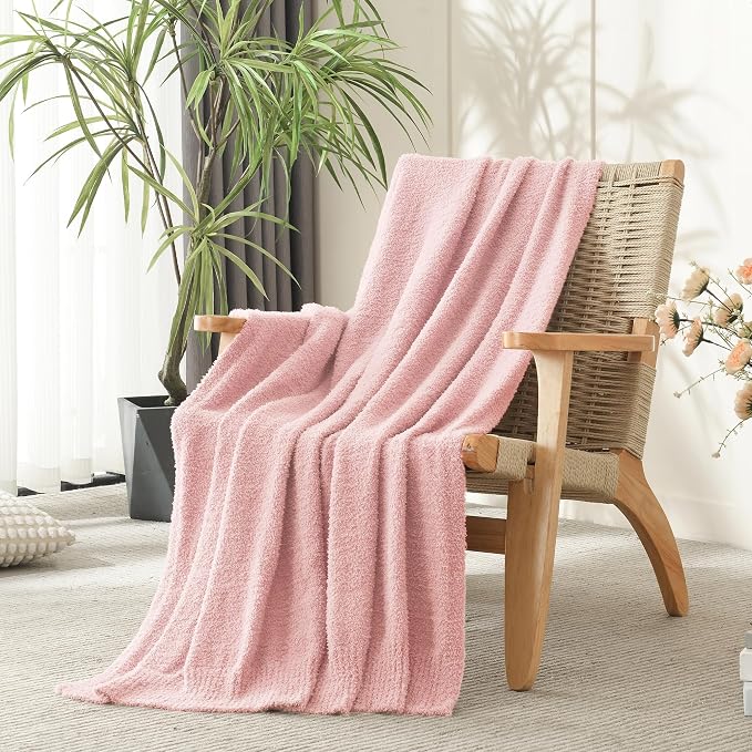 Knit Twin Size Bed Blanket Super Soft Warm Blanket for Bed Lightweight Cozy Plush Fuzzy Blanket for Couch Sofa 60x80 Inches Pink