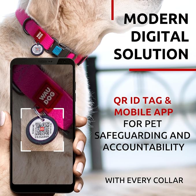 WAUDOG Waterproof Dog Collar - Adjustable Dog Collar for Large Dogs, Small and Medium Dogs - Heavy Duty Dog Collars with Durable Metal Clasp and QR Dog Tag - Boy & Girl Dog Collars