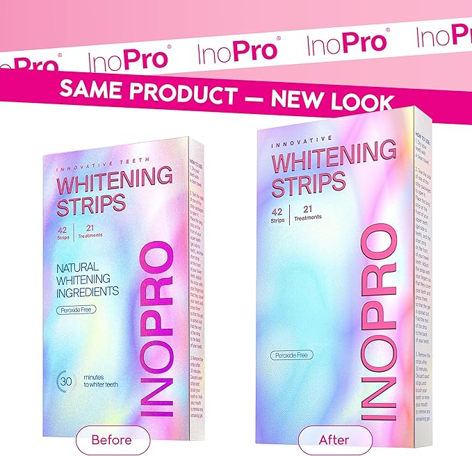 InoPro Teeth Whitening Strips 21 Treatments Kit - Teeth Whitener, Peroxide Free, Green White Strips for Teeth Whitening with Arbutin, Coconut Oil, Deep Stains Removal (42 Strips)