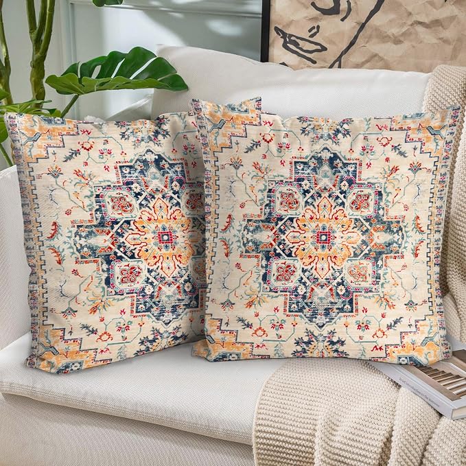 Boho Throw Pillow Covers 24x24 inch Set of 2,Boho Vintage Carpet Pattern Antique Ethnic Decor Double Sided Pattern Cushion Cover Soft Pillow Case Living Sofa Room Bed Square Pillow Cover