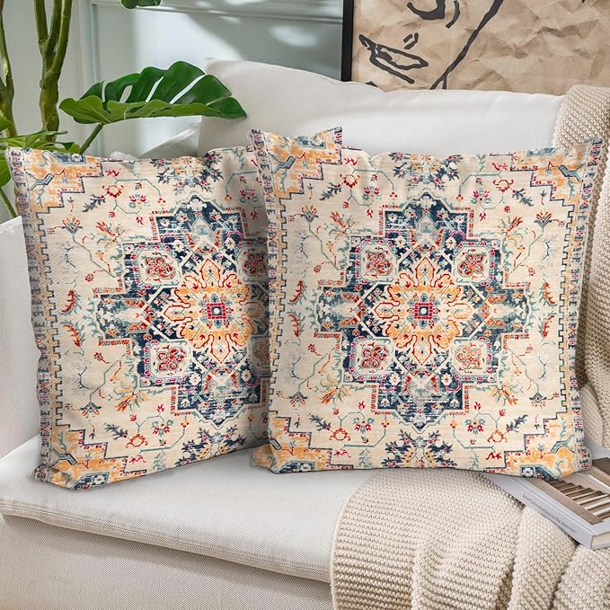 Boho Throw Pillow Covers 26x26 inch Set of 2,Boho Vintage Carpet Pattern Antique Ethnic Decor Double Sided Pattern Cushion Cover Soft Pillow Case Living Sofa Room Bed Square Pillow Cover