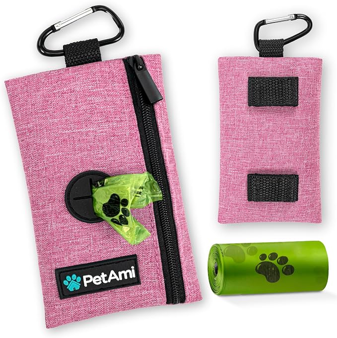 PetAmi Dog Poop Bag Holder for Leash, Pet Waste Bag Dispenser, Pink