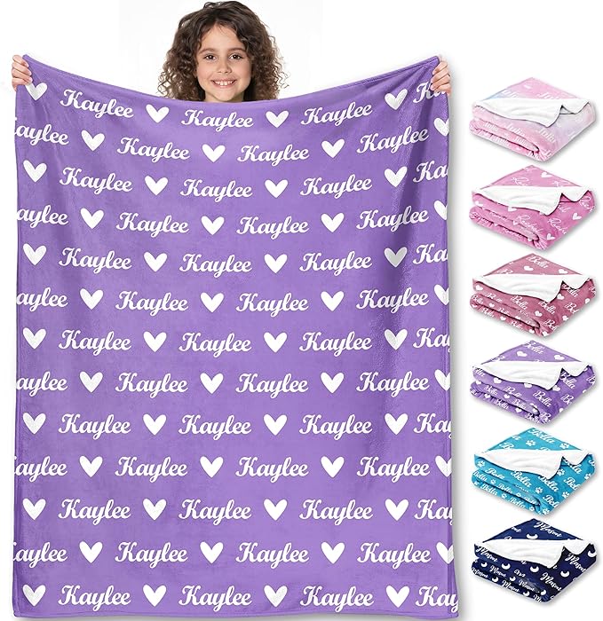 Yofair Ships Next Day, Personalized Blanket Gifts for Teen Girls Custom Blanket with Name Flannel Throw Girls Blankets Customized Daughter Gifts for Kids Adult