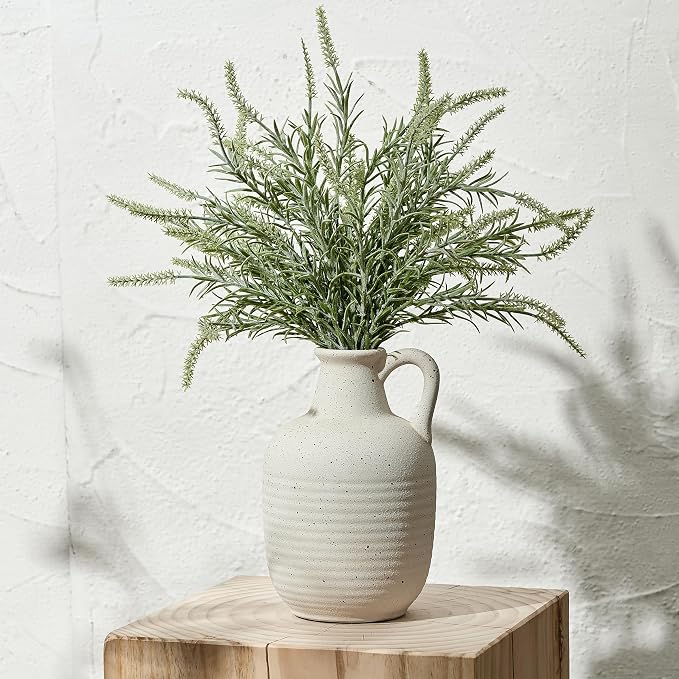 SIDUCAL Rustic Ceramic Farmhouse Flower Vase with 1 Handle-Height 8.43" Terracotta Vase, Unique Textured Pottery Flower Vases for Home Decor, Table, Wedding, Living Room, Shelf Decor, Speckled White
