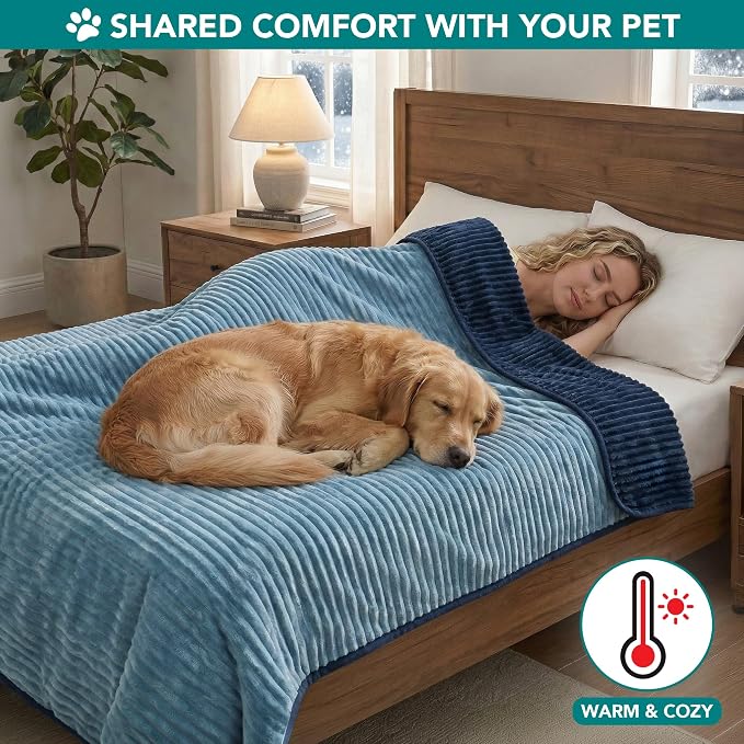 PetAmi Waterproof Dog Blanket, Leakproof Pet Blanket for Small Medium Large Cats, Soft Plush Reversible Sofa Couch Cover Protector, Washable Puppy Throw for Bed Crate, 40x60 in, Navy Blue