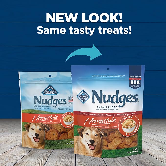 Blue Buffalo Nudges Homestyle Chicken Dog Treats, 10 oz | Chicken Pot Pie Recipe, Made in the USA, No Artificial Preservatives, Corn, Wheat, or Soy