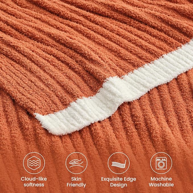 Snuggle Sac Fluffy Fall Bedding Blanket Twin Size, Soft Luxurious Knit Throws, Fuzzy Microfiber Blankets for Couch, Sofa, Bed, Burnt Orange, 60x80 inches