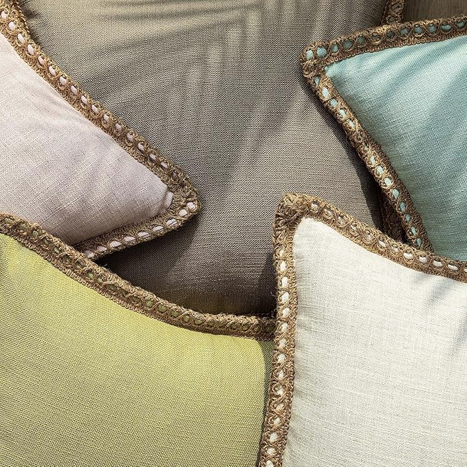 Phantoscope Pack of 2 Farmhouse Decorative Solid Throw Decorative Pillow Cover Burlap Linen Trimmed Tailored Edges Off White 22 x 22 inches, 55 x 55 cm