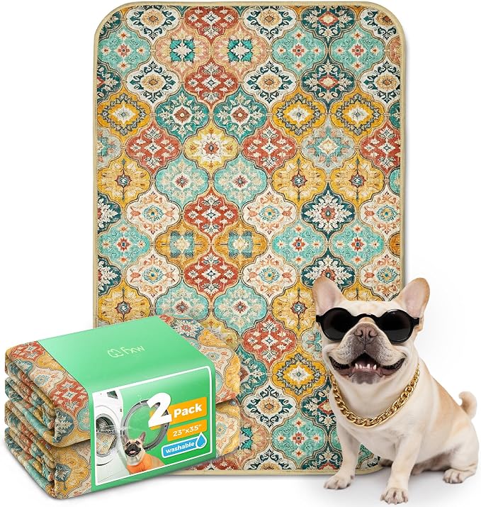 FXW Washable Pee Pads for Dogs, Super Absorbent, 23" x 35", 2 Packs | Machine washable, Non-slip backing
