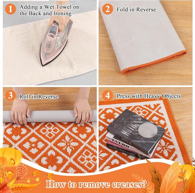 Ileading Fall Indoor Door Mat Washable Orange Muddy Mats for Dogs 3x5ft