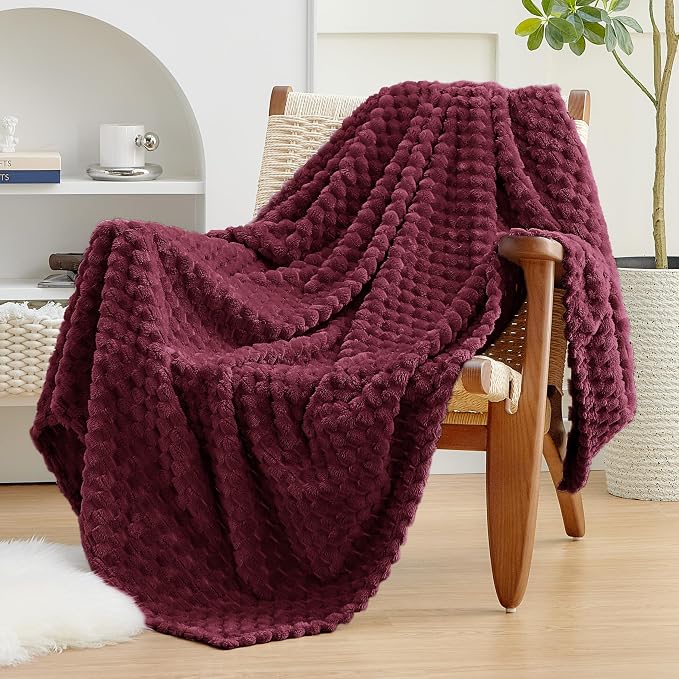 EXQ Home Gentle Soft Fleece Throw Blanket – Cozy Lightweight 3D Imitation Turtle Shell Jacquard Blanket for Couch Bed – All-Season Warm Fuzzy Flannel Blanket for Women Mom Her Gifts(60"x80",Burgundy)