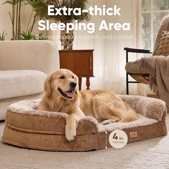 FUKUMARU X-Large Thickened Dog Couch Bed, Orthopedic, Waterproof & Washable | Heavy Duty Dog Sofa with 4" Extra-Thick Egg-Crate Foam, Relieves Joint Pressure, Fully Removable, Fits Extra-Large Dogs