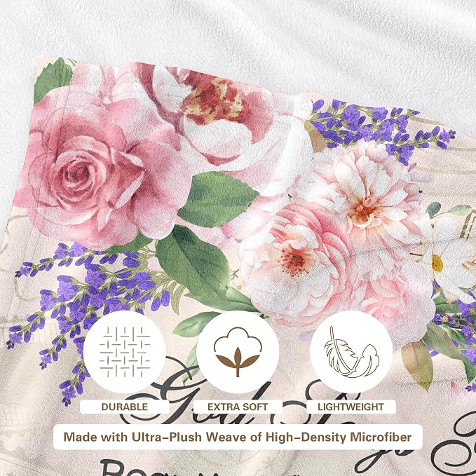 Christian Gifts for Women, Christian Blanket 80"x60", Christian Gift with Flowers, Birthday Gifts for Women, Religious Gifts for Daughter, Mom Sister, Friends Inspirational Throw Blankets
