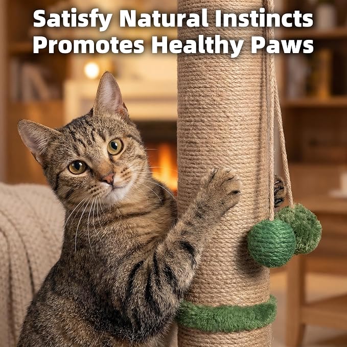 Fantasreen Cat Scratching Post 35'' Tall with Toy Mouse for Indoor Cats, Green