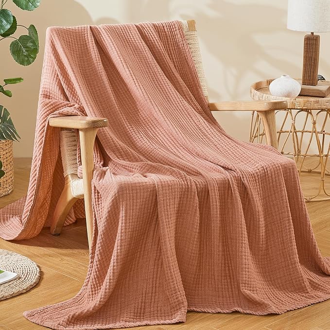 EMME Cotton Muslin Large Throw Blanket Couch Breathable Gauze Blanket Soft Lightweight Bed Blankets Adults (Orange Red, 50"x70")