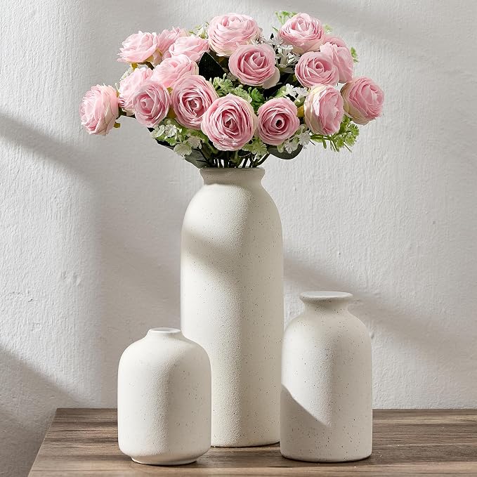 Ceramic Vase Set of 3, Decorative Nordic Minimalist Vases Home Decor for Living Room Kitchen Bedroom Entryway Mantel Table, Modern Decor for Bouquet Pampas Grass Dried Fresh Flowers- Cream White