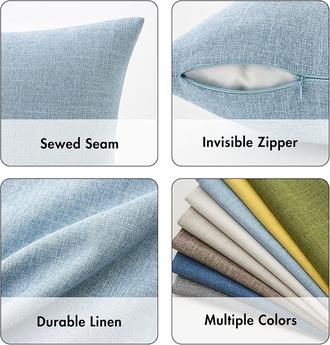 MIULEE Pack of 2 Linen Textured Pillow Covers, 20x20 Inch Light Blue | Decorative Burlap Pillowcases, Coastal Boho Farmhouse Accent Home Decor for Sofa Couch Bedroom Living Room