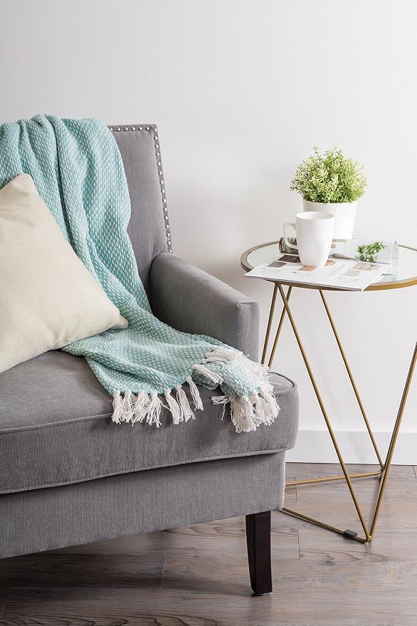 DII Woven Throw Collection 100% Cotton, Basketweave, 50x60, Aqua