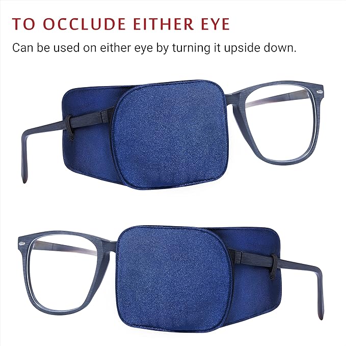 Astropic 2Pcs Large Silk Eye Patches for Adults Kids Big Glasses to Cover Either Eye (Large, Navy Blue)