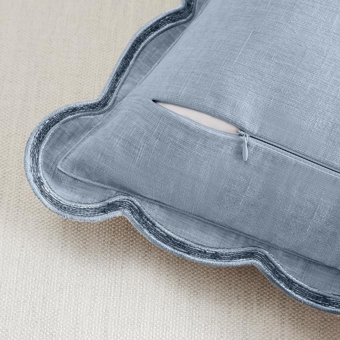 Ohocut Scalloped Pillow Cover Pack of 2 Spring Chenille Decorative Throw Pillow Covers Cute Boho Couch Pillow Covers Aesthetic Funky Preppy Pillow Cases for Sofa Living Room (Misty Blue, 20x20 Inch)